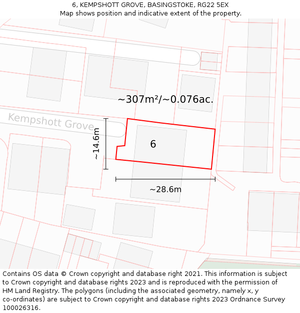 6, KEMPSHOTT GROVE, BASINGSTOKE, RG22 5EX: Plot and title map