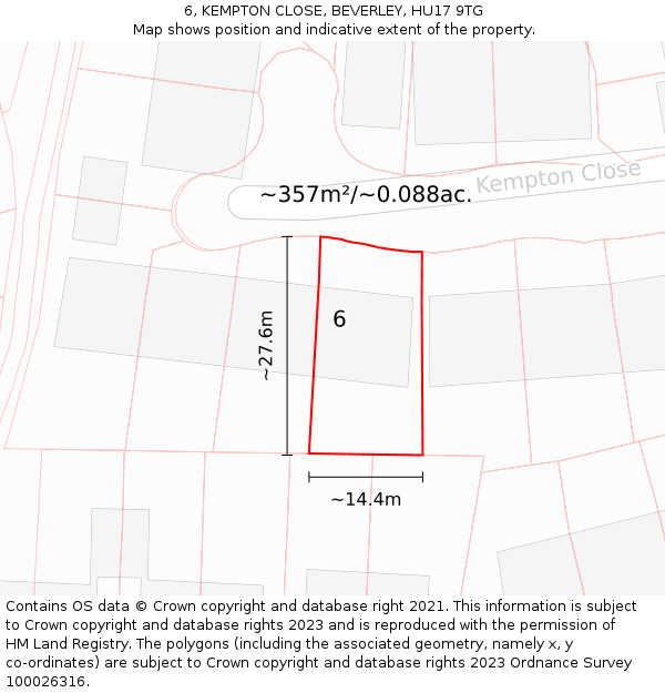 6, KEMPTON CLOSE, BEVERLEY, HU17 9TG: Plot and title map