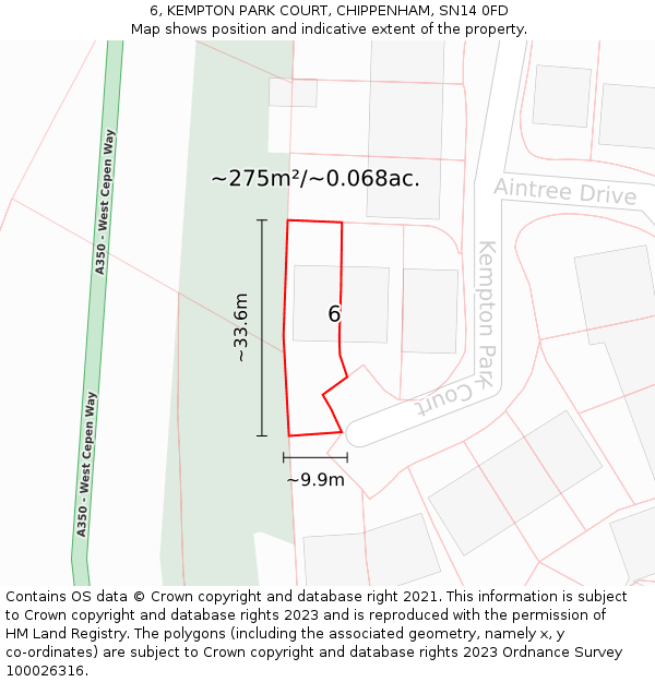 6, KEMPTON PARK COURT, CHIPPENHAM, SN14 0FD: Plot and title map