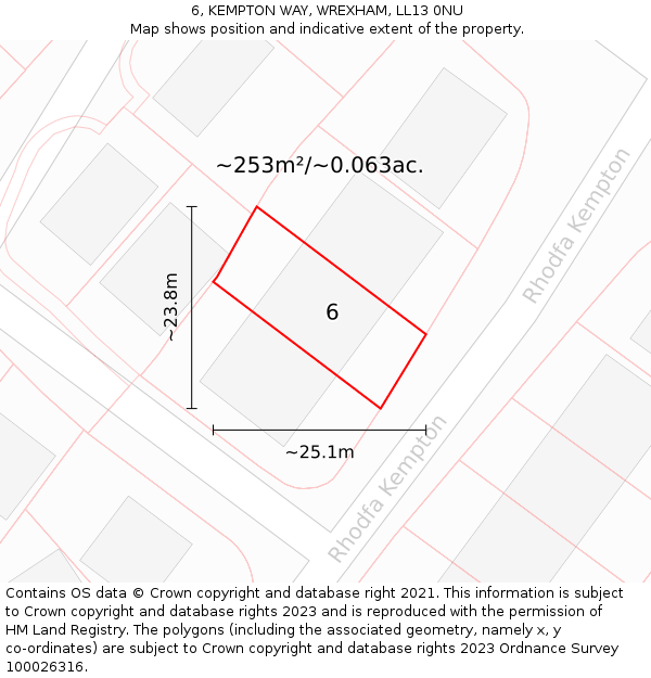 6, KEMPTON WAY, WREXHAM, LL13 0NU: Plot and title map