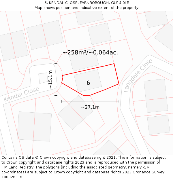 6, KENDAL CLOSE, FARNBOROUGH, GU14 0LB: Plot and title map