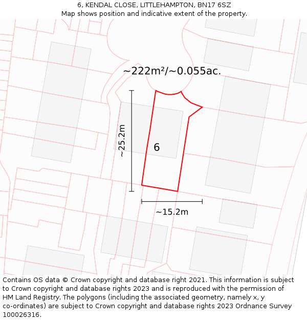 6, KENDAL CLOSE, LITTLEHAMPTON, BN17 6SZ: Plot and title map