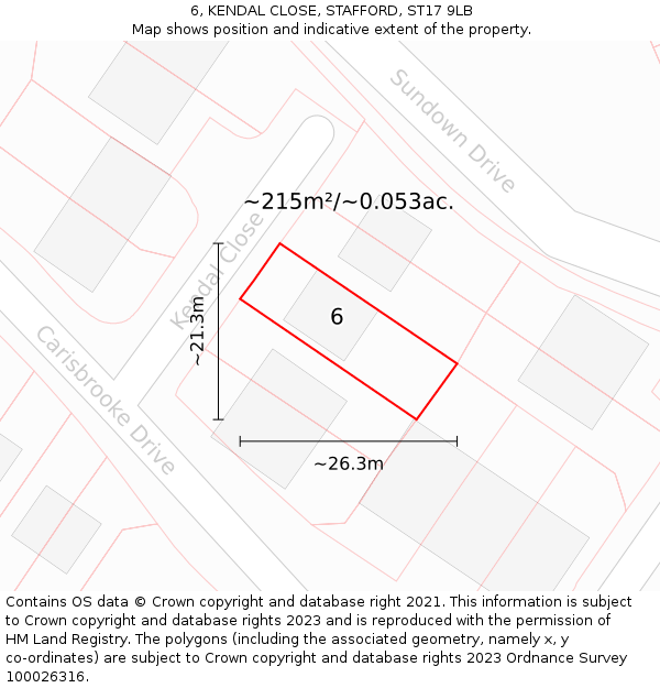 6, KENDAL CLOSE, STAFFORD, ST17 9LB: Plot and title map