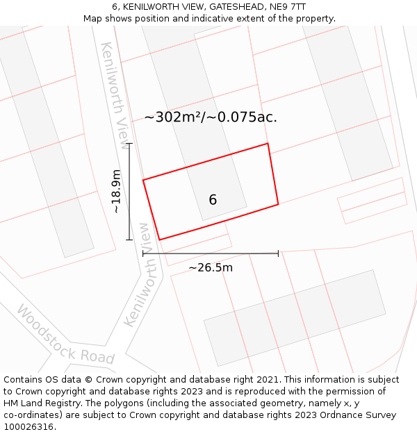 6, KENILWORTH VIEW, GATESHEAD, NE9 7TT: Plot and title map
