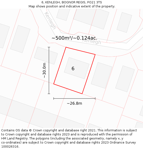 6, KENLEGH, BOGNOR REGIS, PO21 3TS: Plot and title map