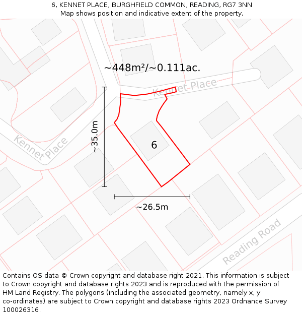 6, KENNET PLACE, BURGHFIELD COMMON, READING, RG7 3NN: Plot and title map