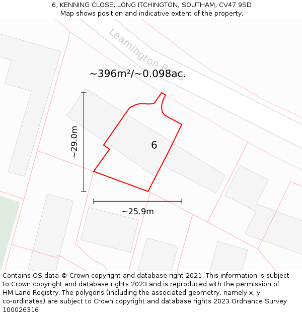 6, KENNING CLOSE, LONG ITCHINGTON, SOUTHAM, CV47 9SD: Plot and title map