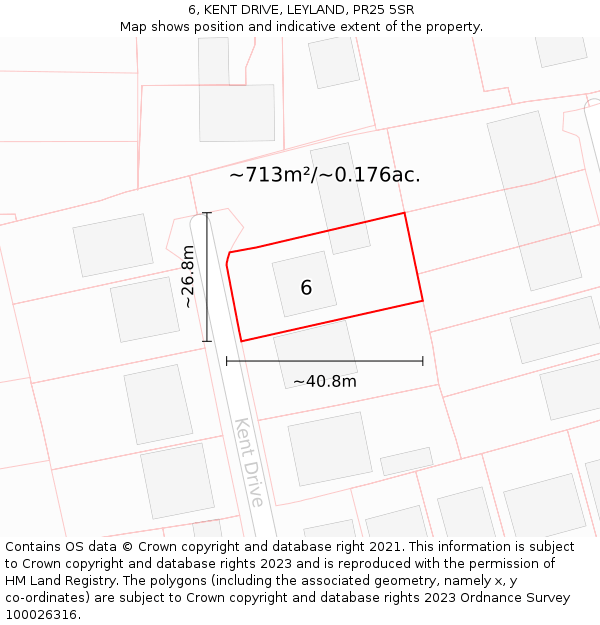 6, KENT DRIVE, LEYLAND, PR25 5SR: Plot and title map