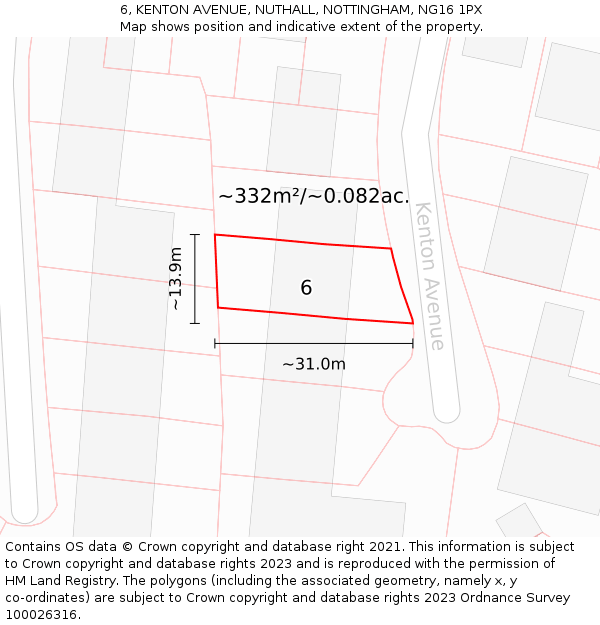 6, KENTON AVENUE, NUTHALL, NOTTINGHAM, NG16 1PX: Plot and title map