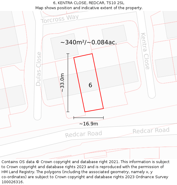 6, KENTRA CLOSE, REDCAR, TS10 2SL: Plot and title map