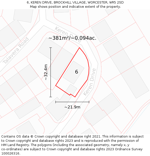 6, KEREN DRIVE, BROCKHILL VILLAGE, WORCESTER, WR5 2SD: Plot and title map