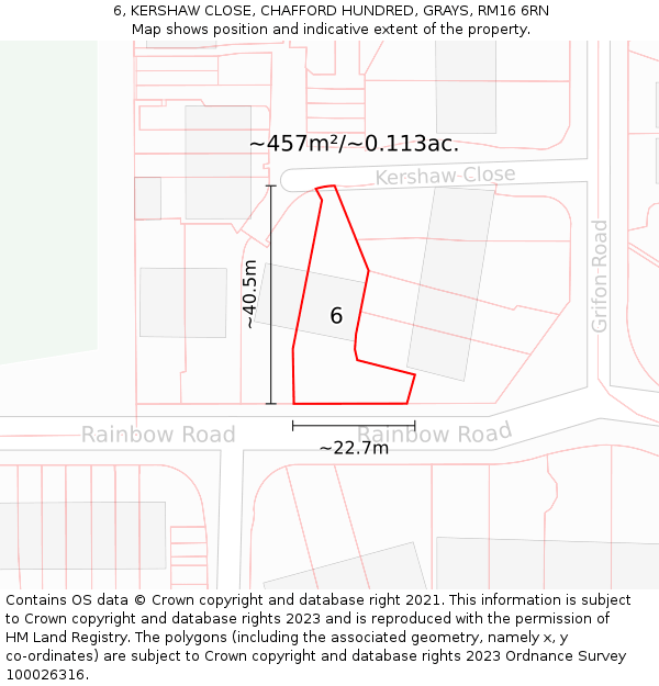 6, KERSHAW CLOSE, CHAFFORD HUNDRED, GRAYS, RM16 6RN: Plot and title map