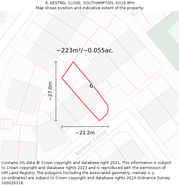 6, KESTREL CLOSE, SOUTHAMPTON, SO16 8FN: Plot and title map