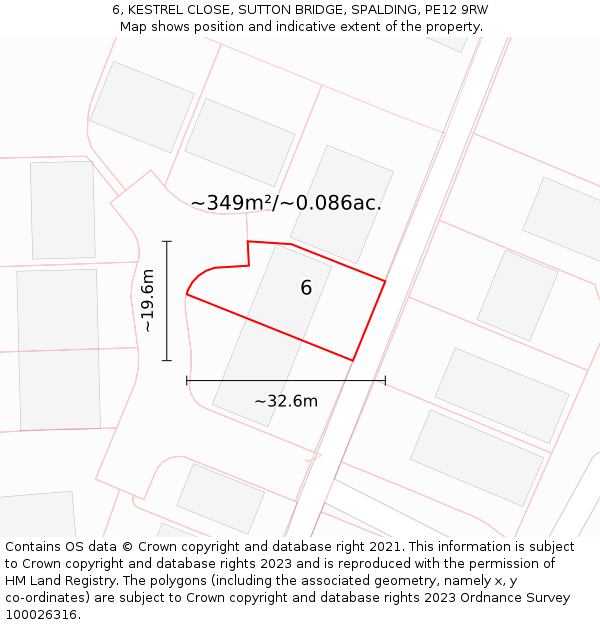 6, KESTREL CLOSE, SUTTON BRIDGE, SPALDING, PE12 9RW: Plot and title map