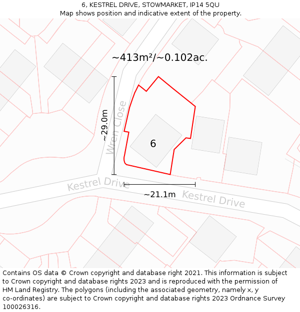 6, KESTREL DRIVE, STOWMARKET, IP14 5QU: Plot and title map