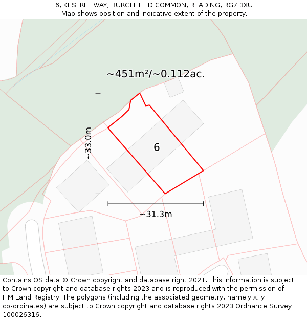 6, KESTREL WAY, BURGHFIELD COMMON, READING, RG7 3XU: Plot and title map