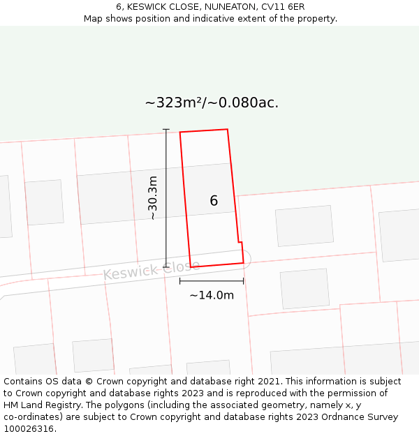 6, KESWICK CLOSE, NUNEATON, CV11 6ER: Plot and title map