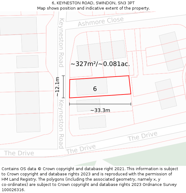 6, KEYNESTON ROAD, SWINDON, SN3 3PT: Plot and title map