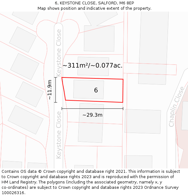 6, KEYSTONE CLOSE, SALFORD, M6 8EP: Plot and title map