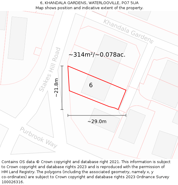 6, KHANDALA GARDENS, WATERLOOVILLE, PO7 5UA: Plot and title map