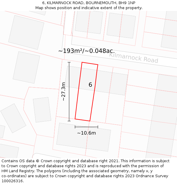 6, KILMARNOCK ROAD, BOURNEMOUTH, BH9 1NP: Plot and title map