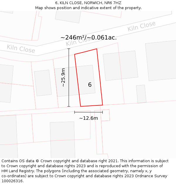 6, KILN CLOSE, NORWICH, NR6 7HZ: Plot and title map