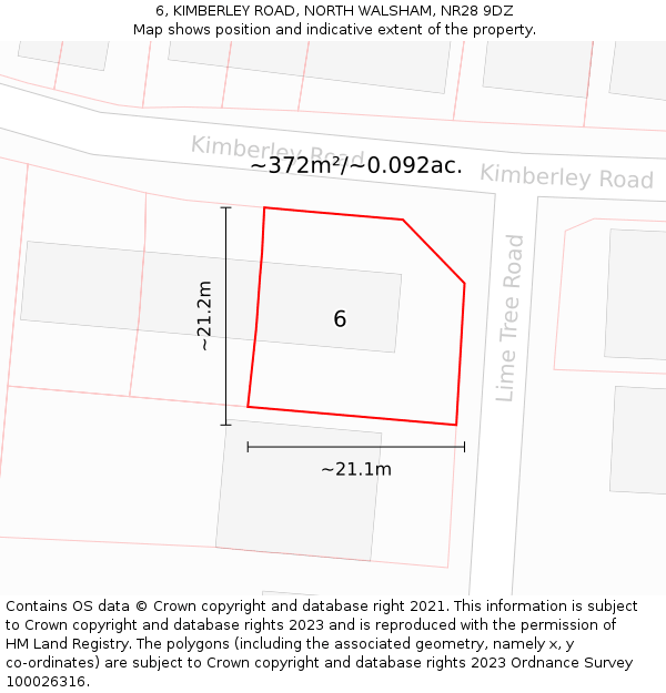 6, KIMBERLEY ROAD, NORTH WALSHAM, NR28 9DZ: Plot and title map