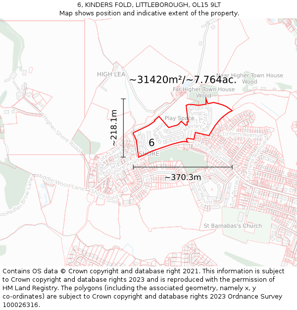 6, KINDERS FOLD, LITTLEBOROUGH, OL15 9LT: Plot and title map