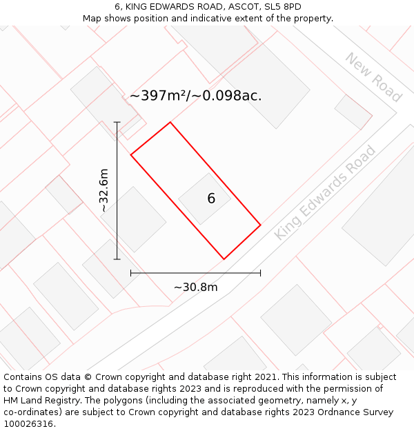 6, KING EDWARDS ROAD, ASCOT, SL5 8PD: Plot and title map