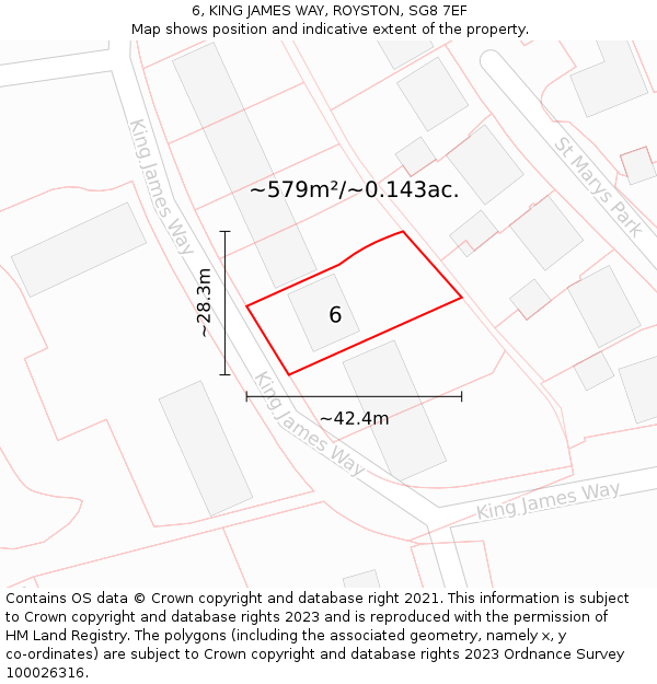 6, KING JAMES WAY, ROYSTON, SG8 7EF: Plot and title map