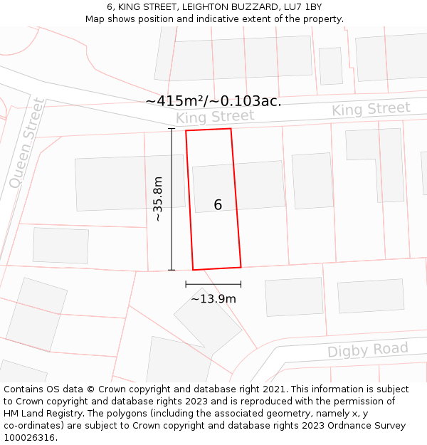 6, KING STREET, LEIGHTON BUZZARD, LU7 1BY: Plot and title map