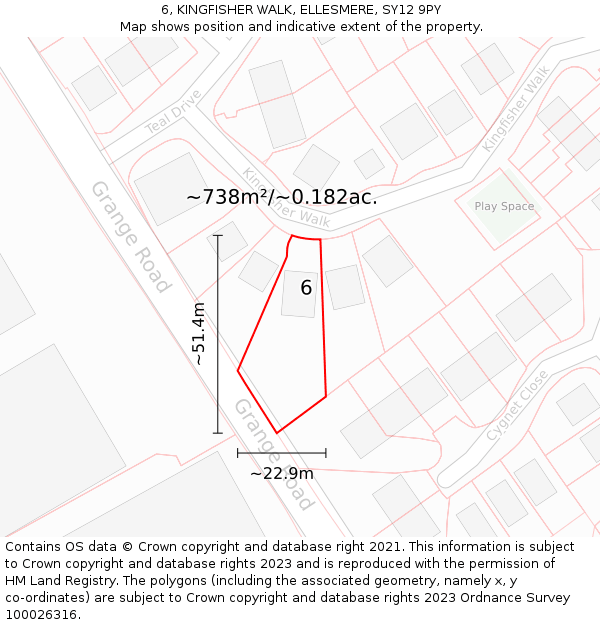 6, KINGFISHER WALK, ELLESMERE, SY12 9PY: Plot and title map