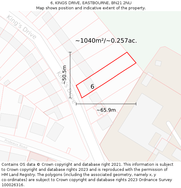 6, KINGS DRIVE, EASTBOURNE, BN21 2NU: Plot and title map