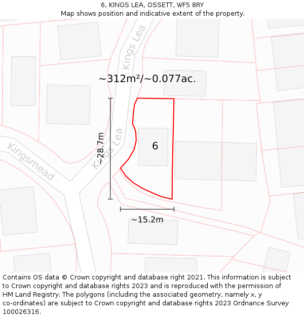 6, KINGS LEA, OSSETT, WF5 8RY: Plot and title map