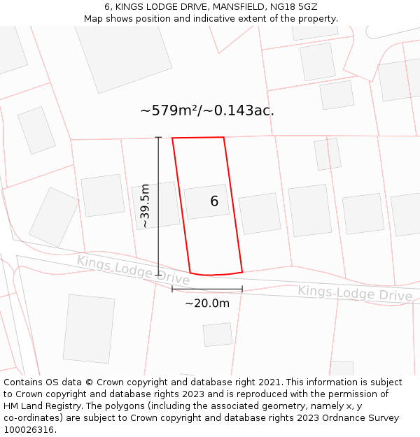 6, KINGS LODGE DRIVE, MANSFIELD, NG18 5GZ: Plot and title map