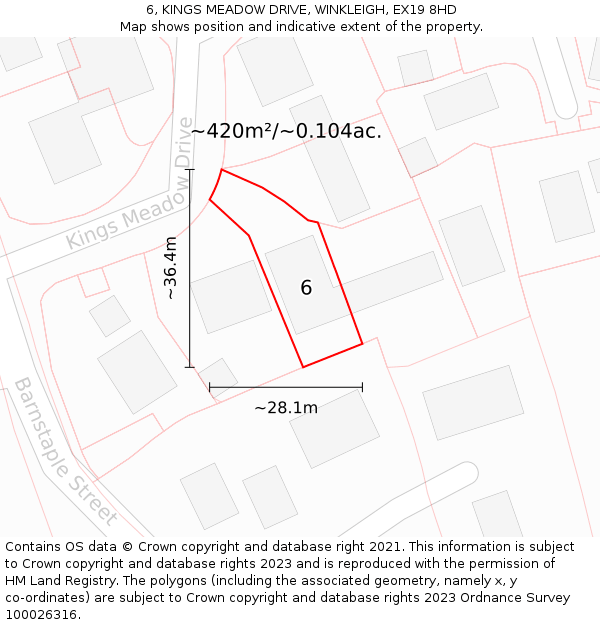 6, KINGS MEADOW DRIVE, WINKLEIGH, EX19 8HD: Plot and title map