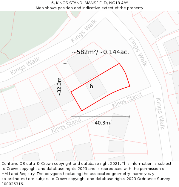 6, KINGS STAND, MANSFIELD, NG18 4AY: Plot and title map