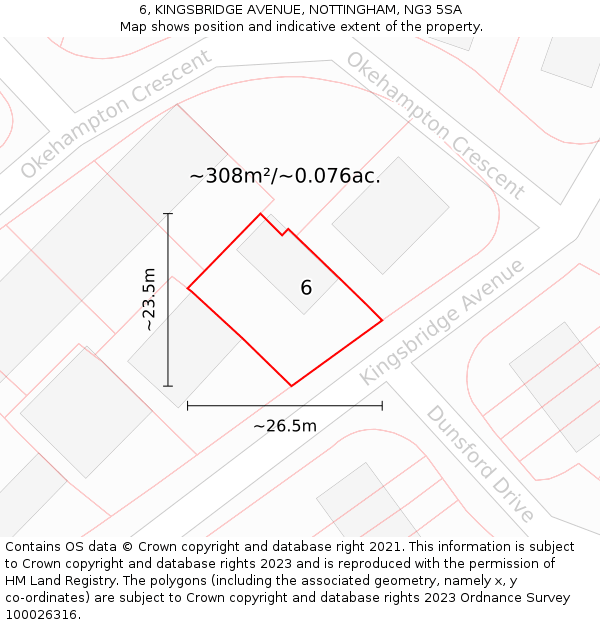 6, KINGSBRIDGE AVENUE, NOTTINGHAM, NG3 5SA: Plot and title map