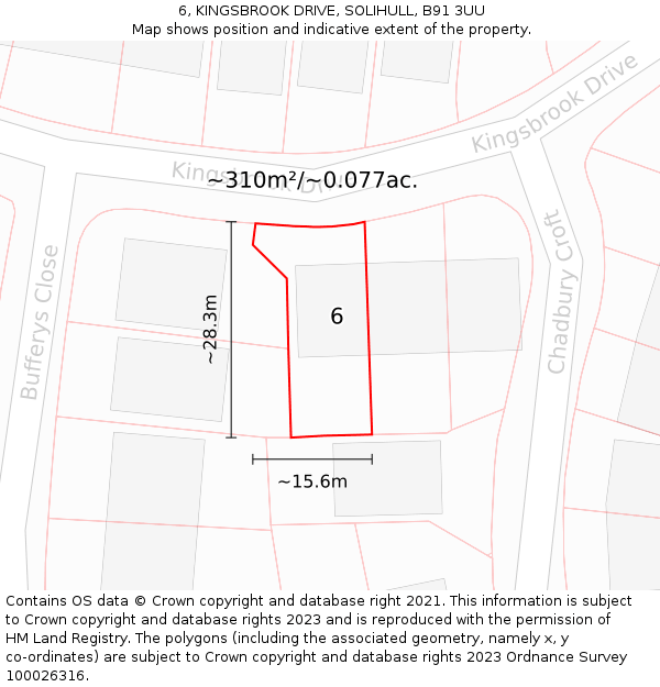 6, KINGSBROOK DRIVE, SOLIHULL, B91 3UU: Plot and title map