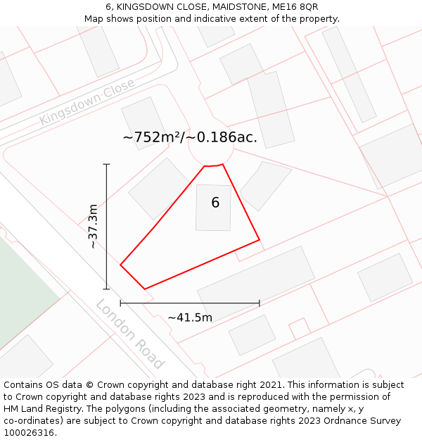 6, KINGSDOWN CLOSE, MAIDSTONE, ME16 8QR: Plot and title map