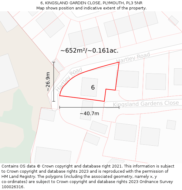 6, KINGSLAND GARDEN CLOSE, PLYMOUTH, PL3 5NR: Plot and title map