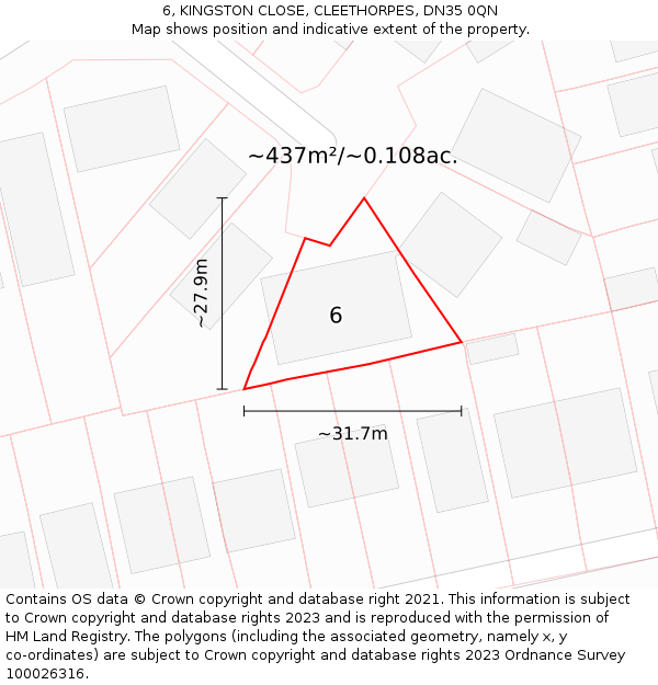 6, KINGSTON CLOSE, CLEETHORPES, DN35 0QN: Plot and title map