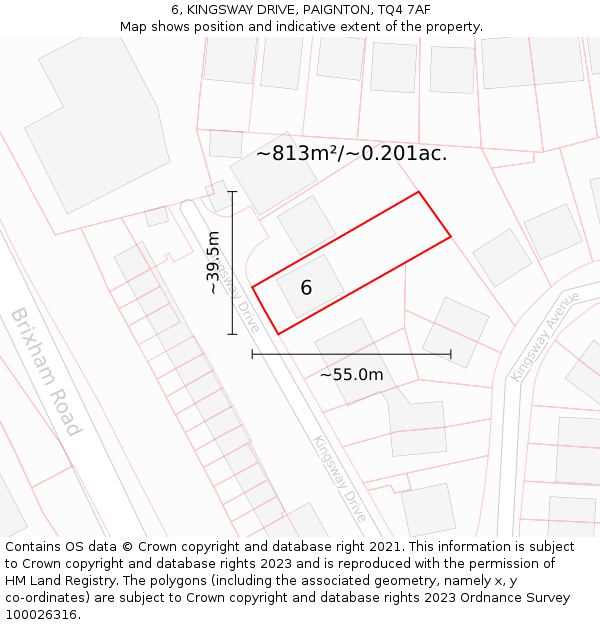 6, KINGSWAY DRIVE, PAIGNTON, TQ4 7AF: Plot and title map