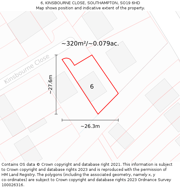 6, KINSBOURNE CLOSE, SOUTHAMPTON, SO19 6HD: Plot and title map