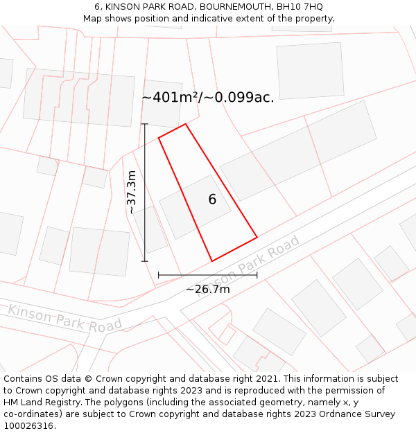 6, KINSON PARK ROAD, BOURNEMOUTH, BH10 7HQ: Plot and title map