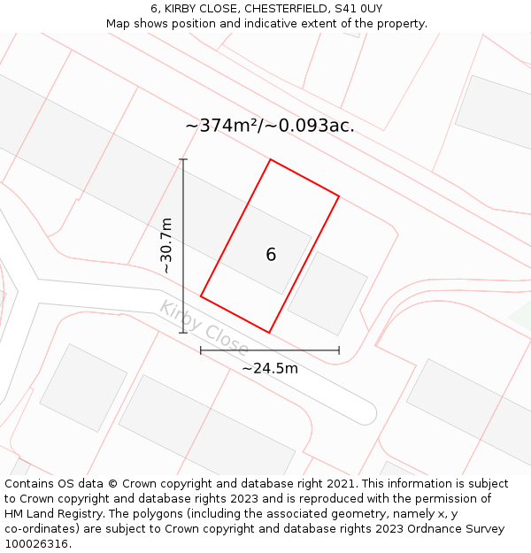 6, KIRBY CLOSE, CHESTERFIELD, S41 0UY: Plot and title map