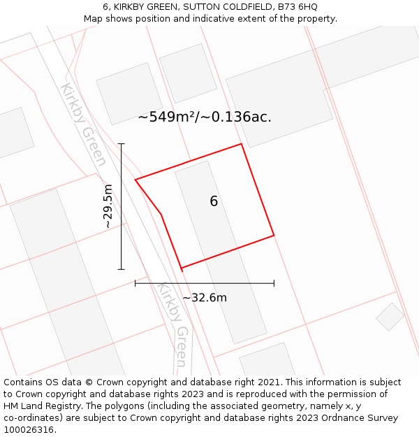 6, KIRKBY GREEN, SUTTON COLDFIELD, B73 6HQ: Plot and title map