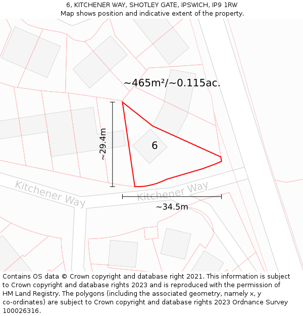 6, KITCHENER WAY, SHOTLEY GATE, IPSWICH, IP9 1RW: Plot and title map