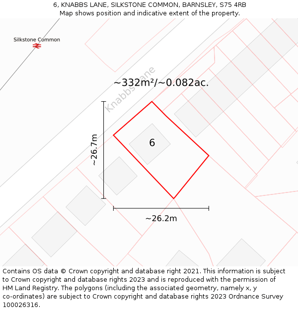 6, KNABBS LANE, SILKSTONE COMMON, BARNSLEY, S75 4RB: Plot and title map