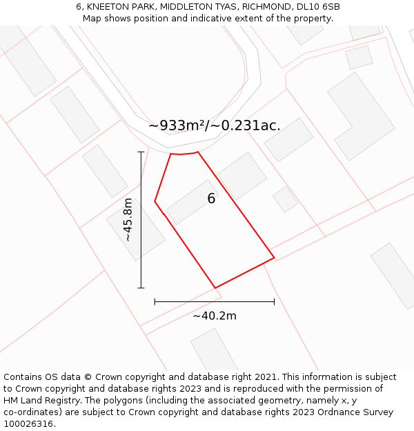 6, KNEETON PARK, MIDDLETON TYAS, RICHMOND, DL10 6SB: Plot and title map